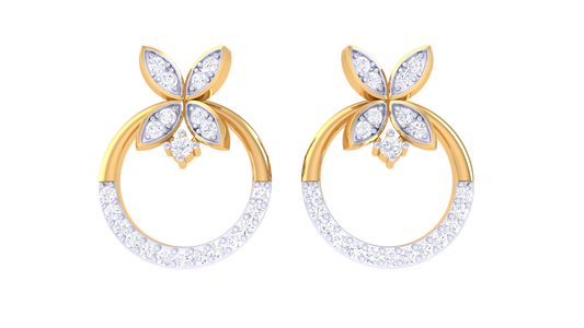 0.38 Ct- Gold Diamond Butterfly Halo Stud Earrings