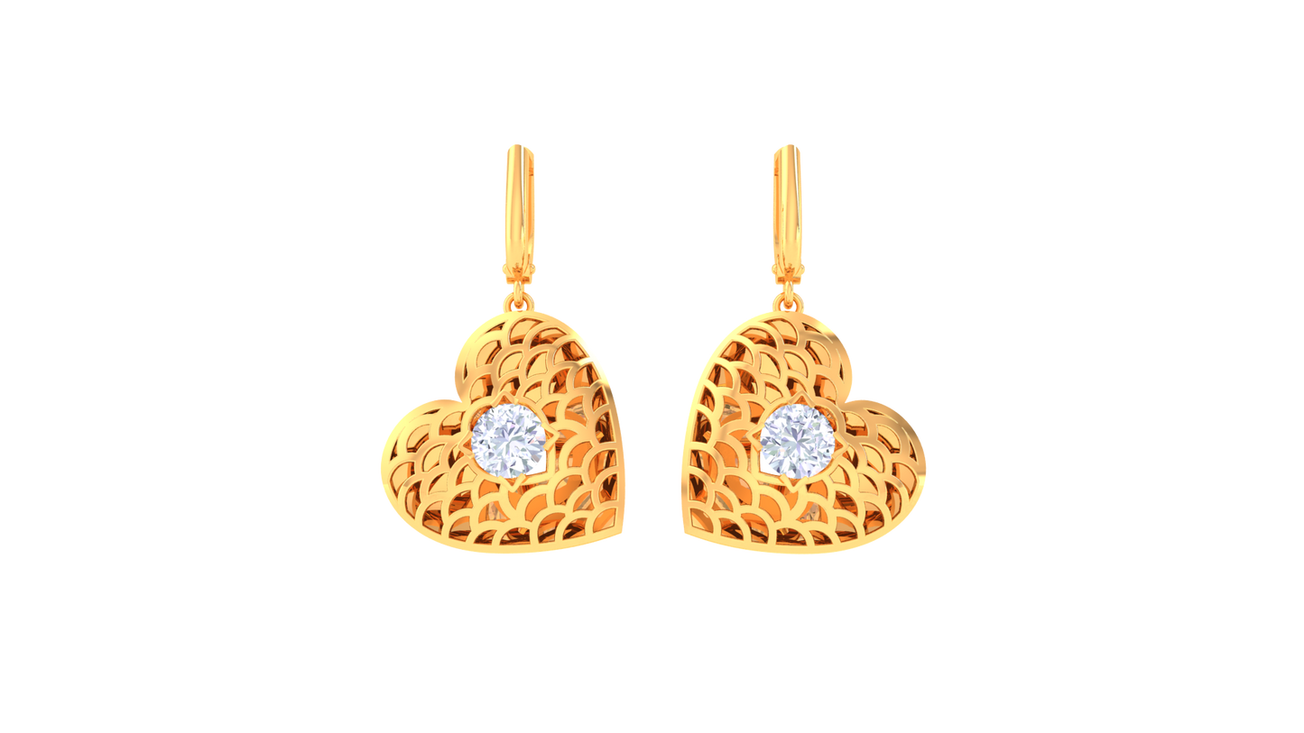 Delightful Heart Golden Hoop Earrings - 0.64 Ct Diamond InCenters