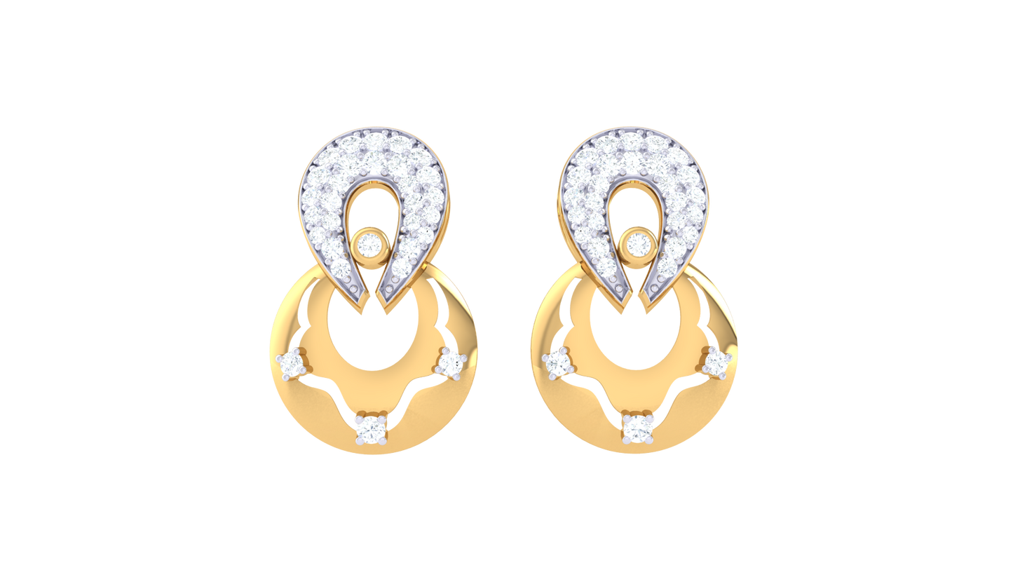 0.45 Ct Diamond Teardrop and  Filigree Circle Earrings in Gold