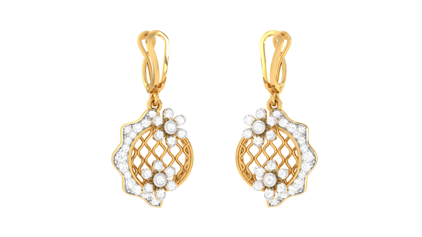 Luminous Floral Loop Hoop Earrings In Gold - 0.66 Ct Round Cut Diamonds