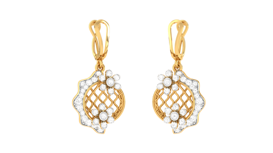 Luminous Floral Loop Hoop Earrings In Gold - 0.66 Ct Round Cut Diamonds