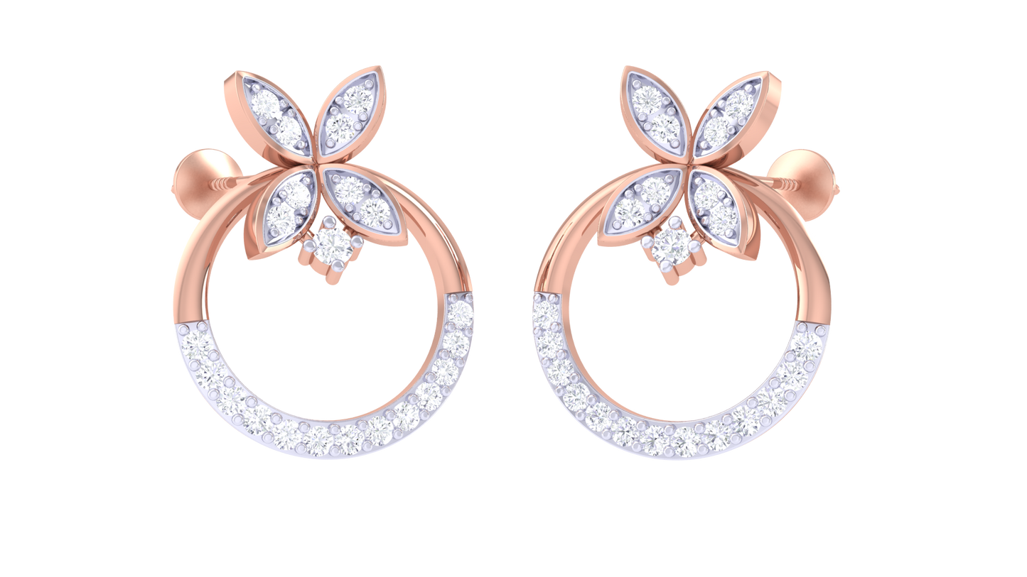 0.38 Ct- Gold Diamond Butterfly Halo Stud Earrings