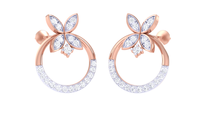 0.38 Ct- Gold Diamond Butterfly Halo Stud Earrings