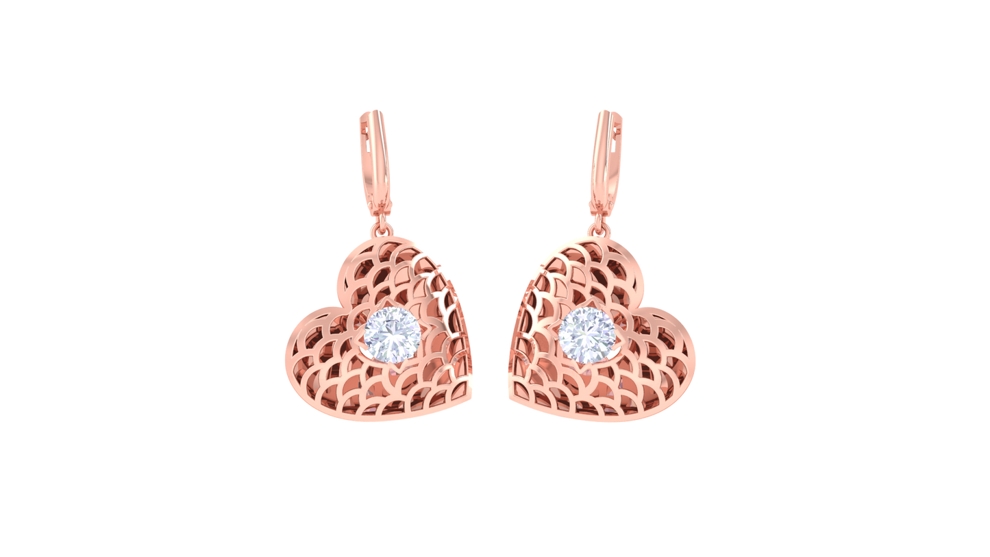 Delightful Heart Golden Hoop Earrings - 0.64 Ct Diamond InCenters