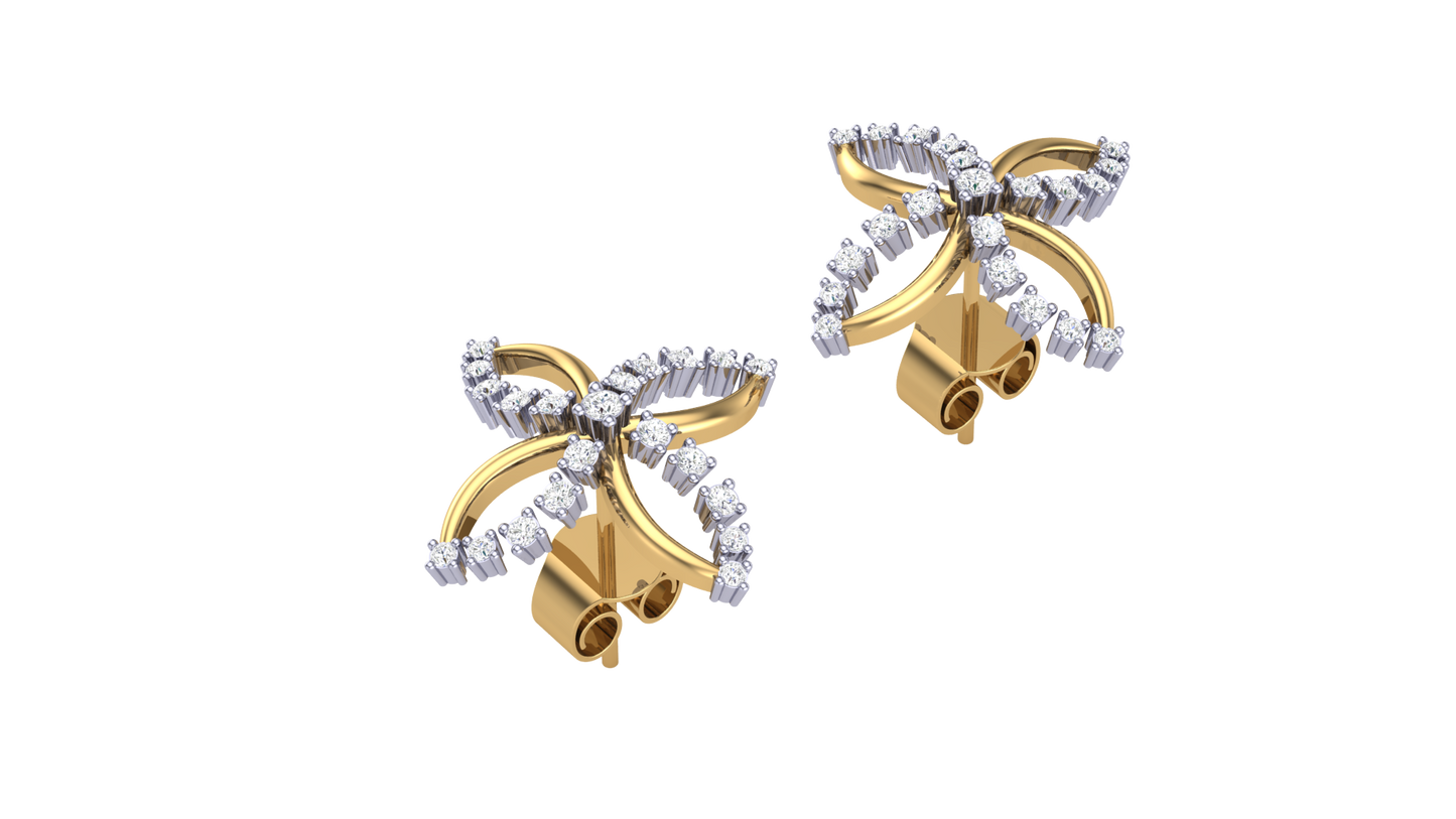 Radiant Floral Stud Earrings In Yellow Gold - 0.31 Ct Round Cut Diamonds