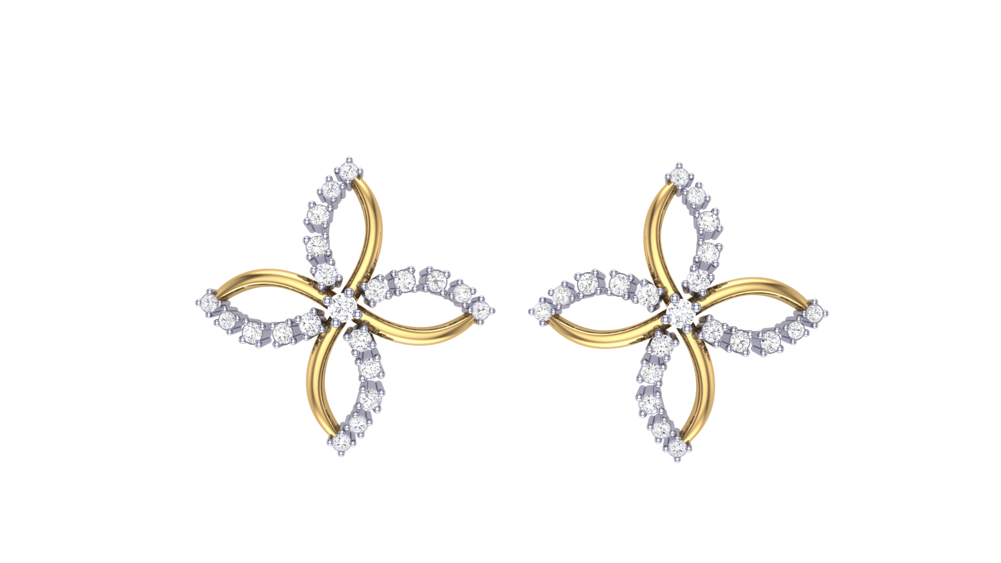 Radiant Floral Stud Earrings In Yellow Gold - 0.31 Ct Round Cut Diamonds