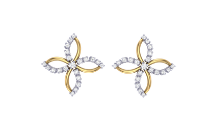 Radiant Floral Stud Earrings In Yellow Gold - 0.31 Ct Round Cut Diamonds