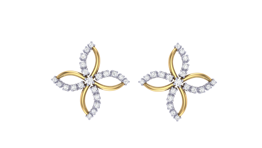 Radiant Floral Stud Earrings In Yellow Gold - 0.31 Ct Round Cut Diamonds