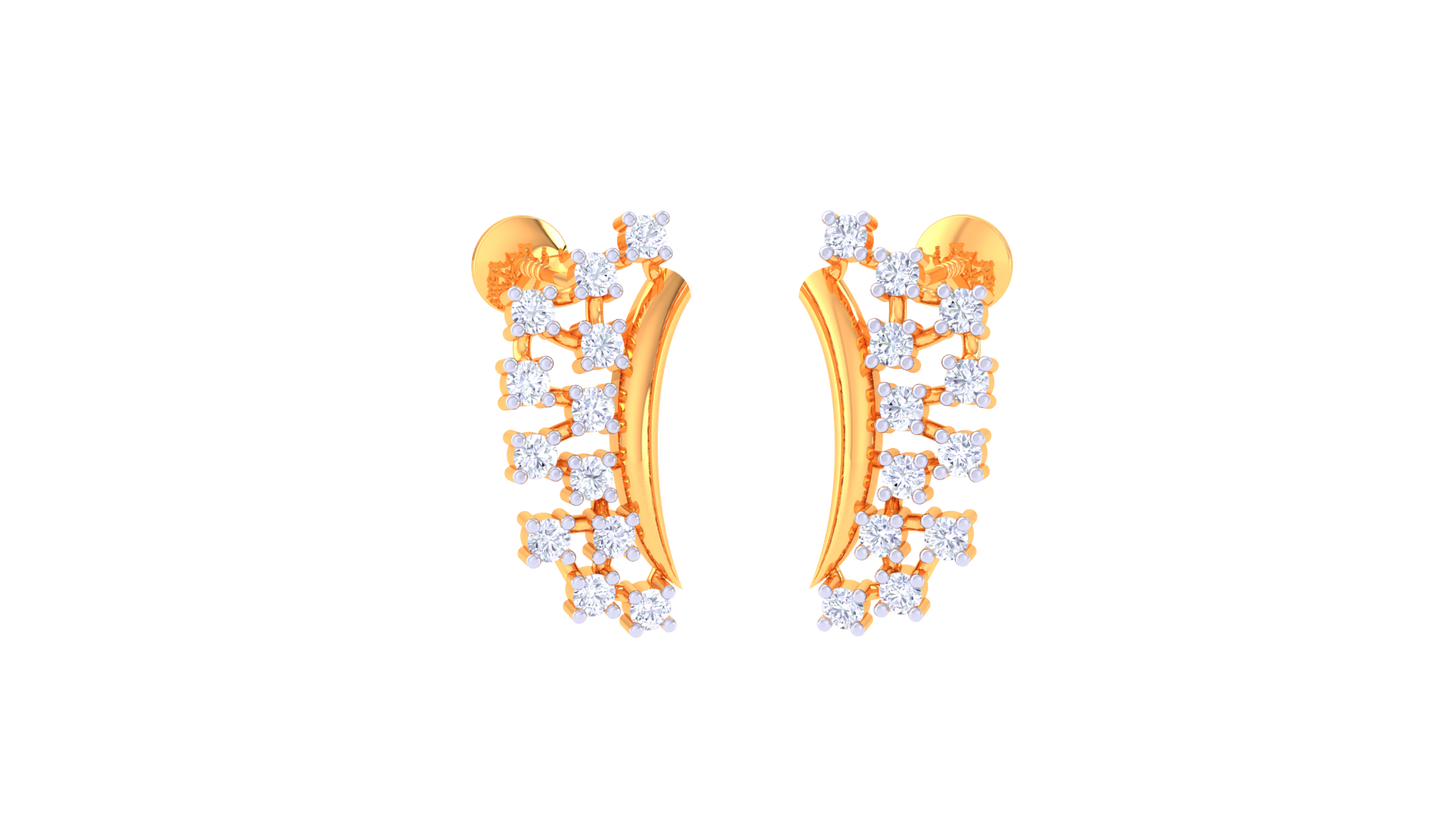 Twin Row Curve Stud Earrings In Gold - 0.20 Ct Diamonds