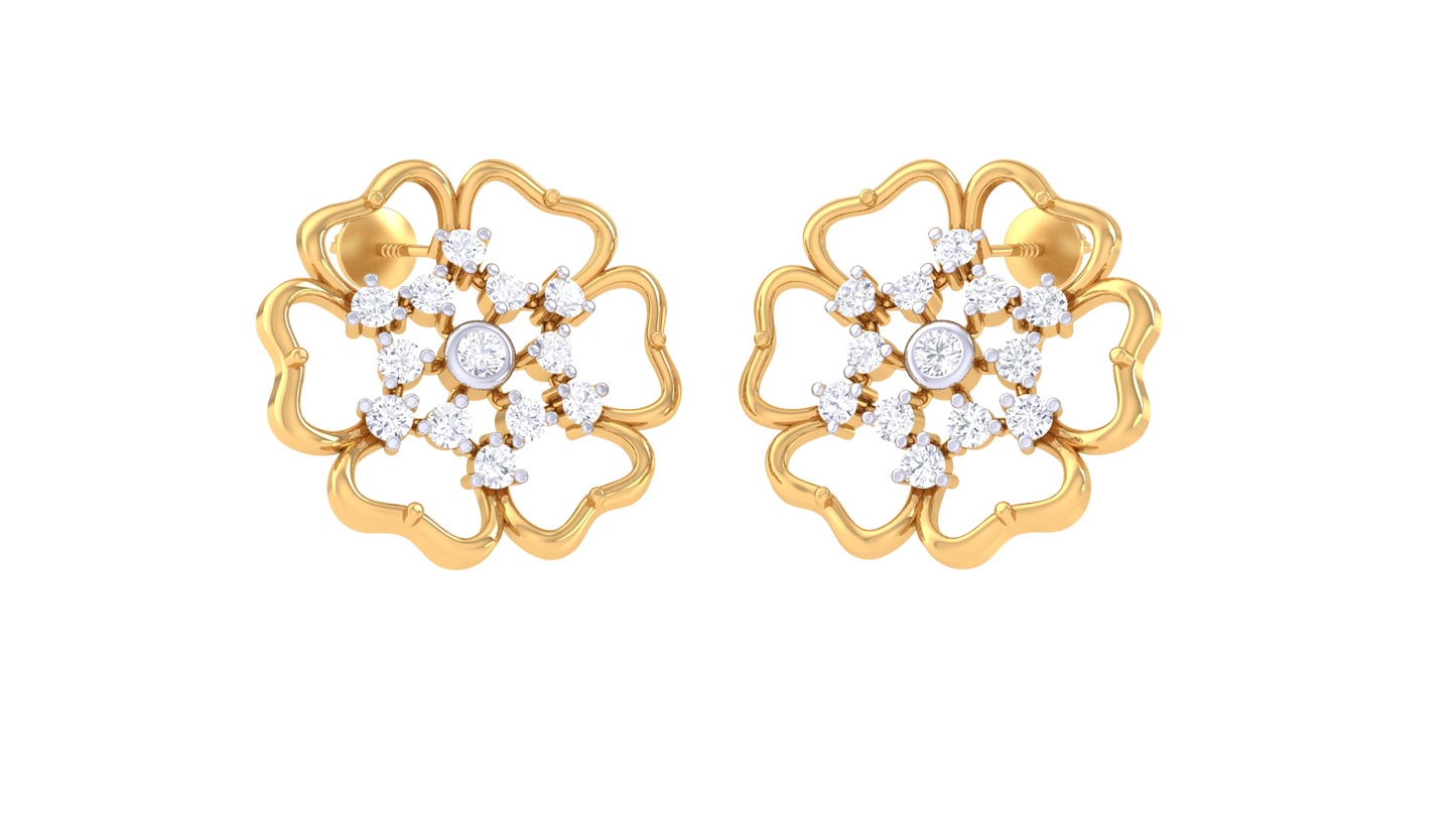 Luxurious Petals Stud Earrings In Rose Gold - 0.34 Ct Round Cut Diamonds