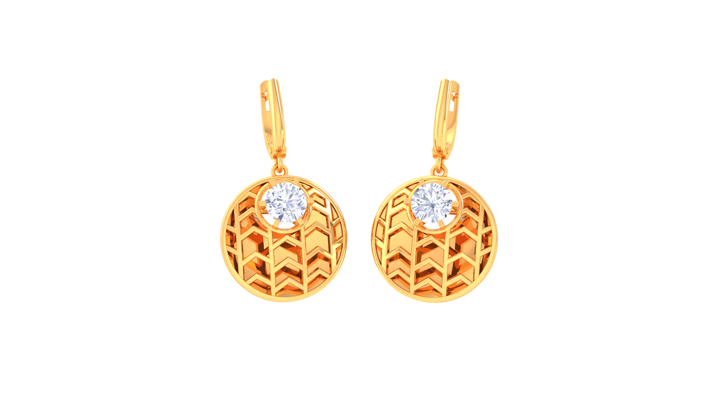 Geometric Chevron Disc Gold Hoop Earrings - 0.64 Ct Diamond Accents