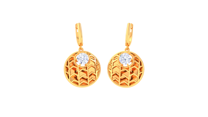 Geometric Chevron Disc Gold Hoop Earrings - 0.64 Ct Diamond Accents