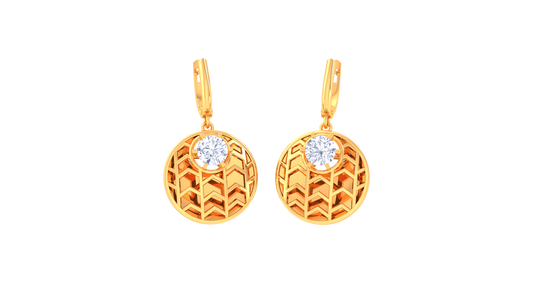 Geometric Chevron Disc Gold Hoop Earrings - 0.64 Ct Diamond Accents