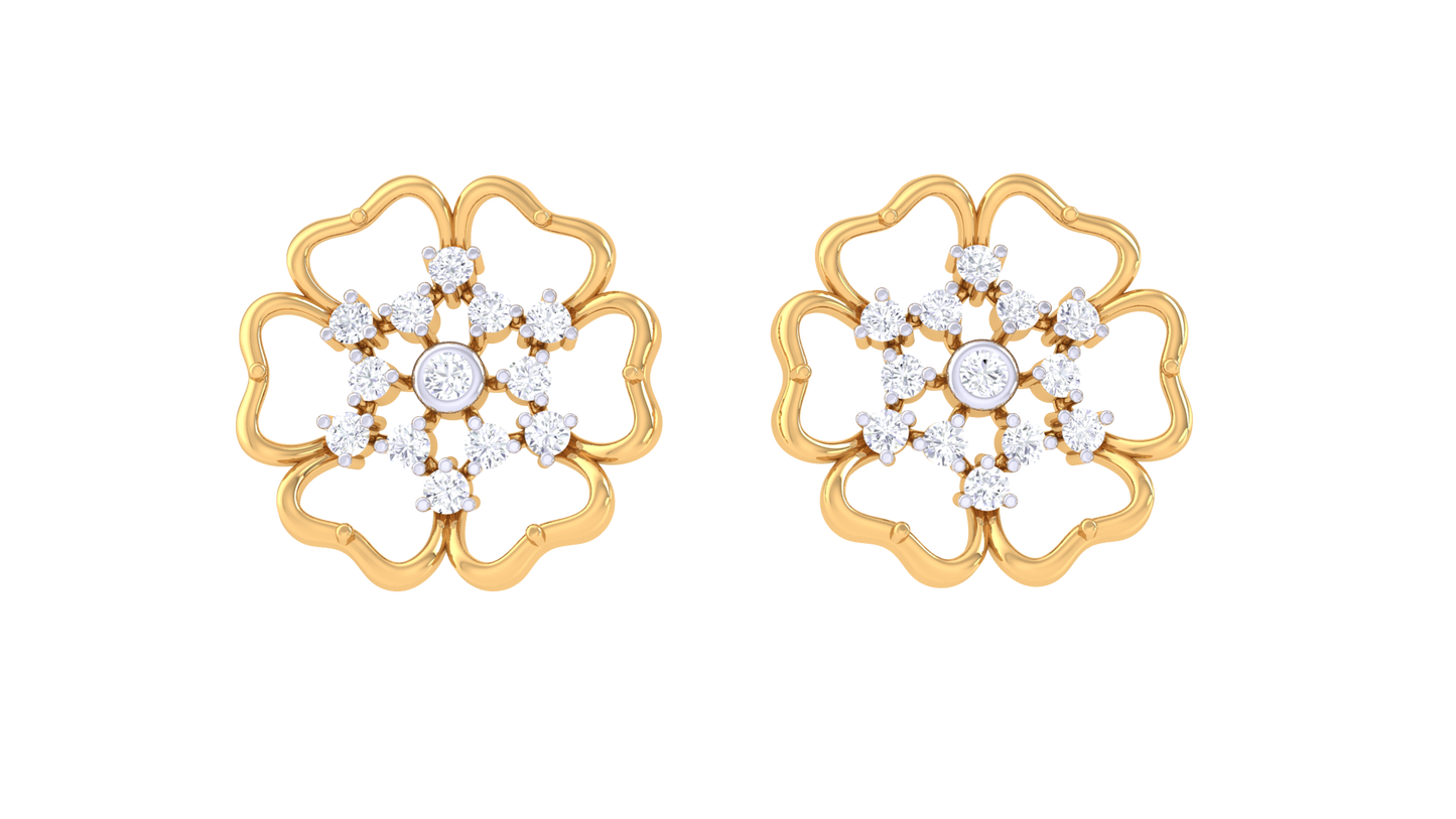 Luxurious Petals Stud Earrings In Rose Gold - 0.34 Ct Round Cut Diamonds