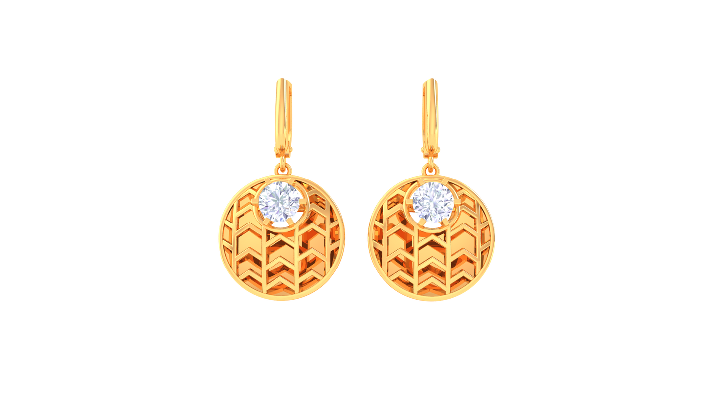 Geometric Chevron Disc Gold Hoop Earrings - 0.64 Ct Diamond Accents