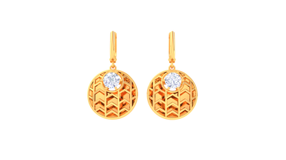 Geometric Chevron Disc Gold Hoop Earrings - 0.64 Ct Diamond Accents