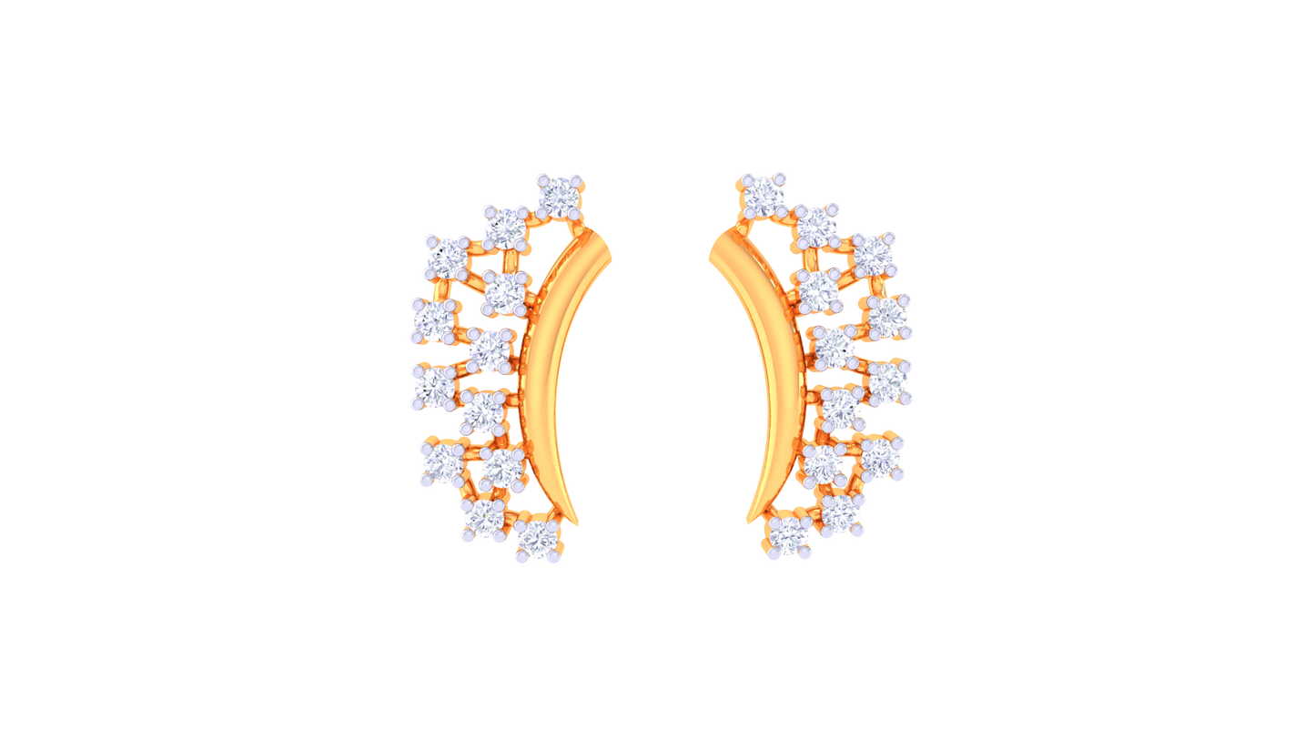 Twin Row Curve Stud Earrings In Gold - 0.20 Ct Diamonds