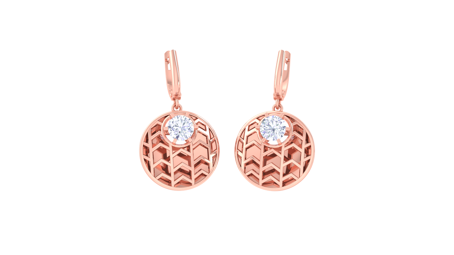 Geometric Chevron Disc Gold Hoop Earrings - 0.64 Ct Diamond Accents