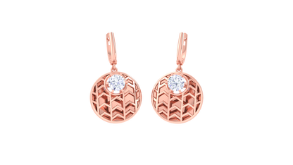 Geometric Chevron Disc Gold Hoop Earrings - 0.64 Ct Diamond Accents