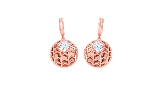 Geometric Chevron Disc Gold Hoop Earrings - 0.64 Ct Diamond Accents