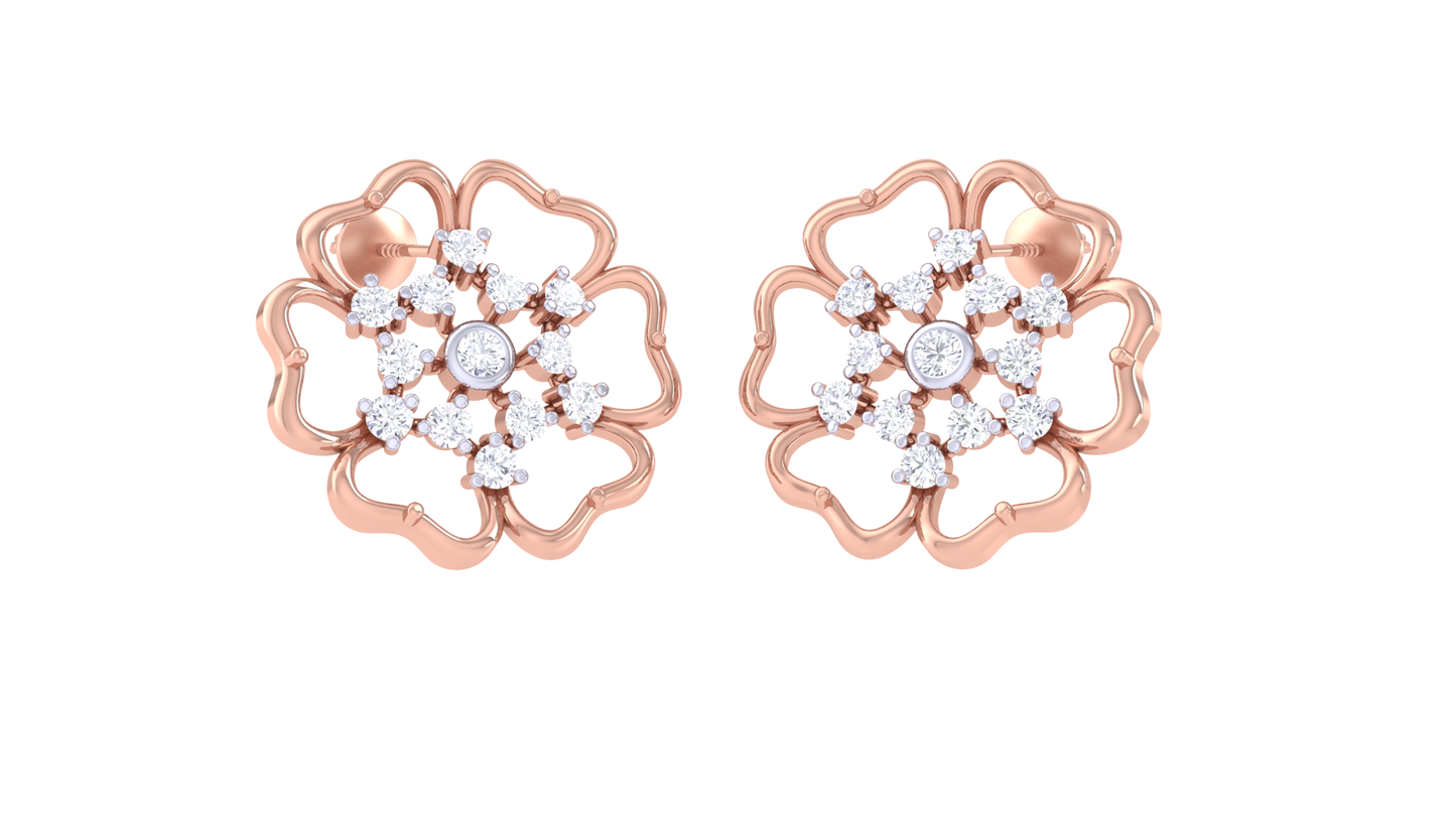 Luxurious Petals Stud Earrings In Rose Gold - 0.34 Ct Round Cut Diamonds