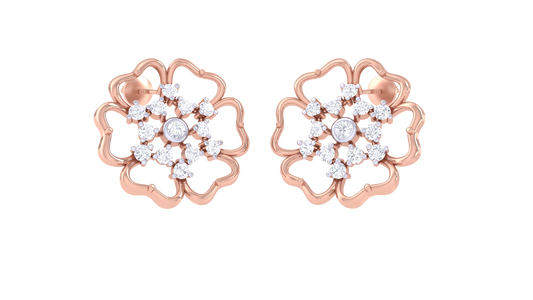 Luxurious Petals Stud Earrings In Rose Gold - 0.34 Ct Round Cut Diamonds