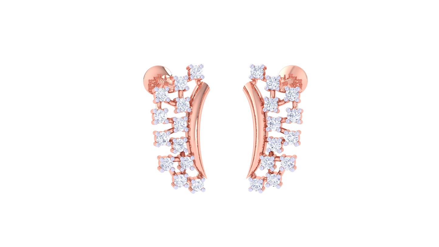 Twin Row Curve Stud Earrings In Gold - 0.20 Ct Diamonds