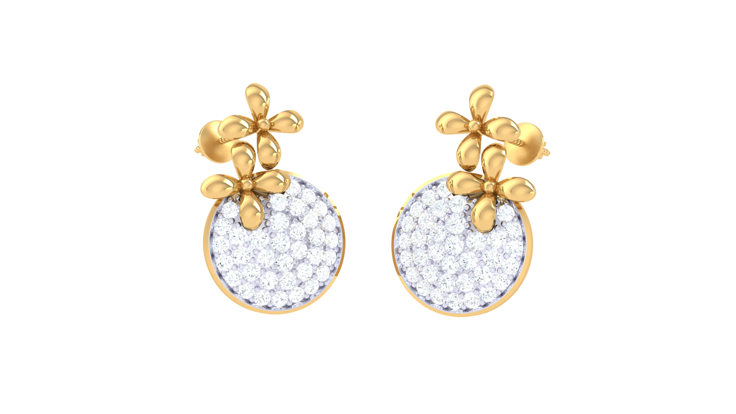 0.66 Ct - Floral Cluster Diamond Stud Earrings In Gold