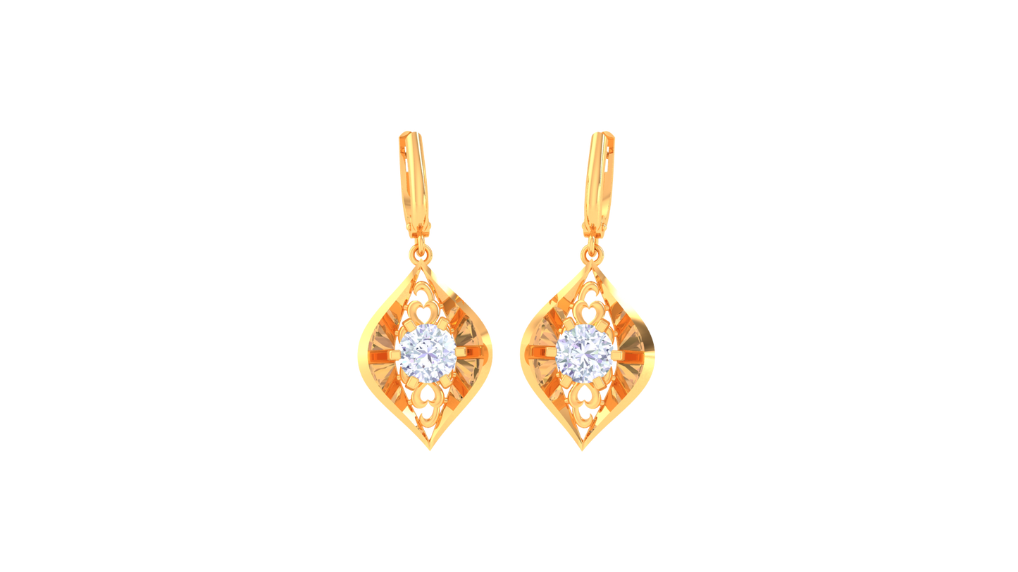 Artistic Leaf Gold Hoop Earrings - 0.64 Ct Round Diamond In Centers