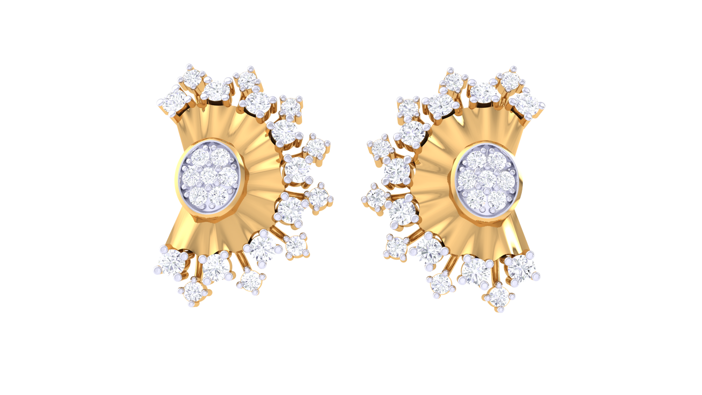 Aurora Cluster Golden Stud Earrings - 0.49 Brilliance Round Cut Diamonds