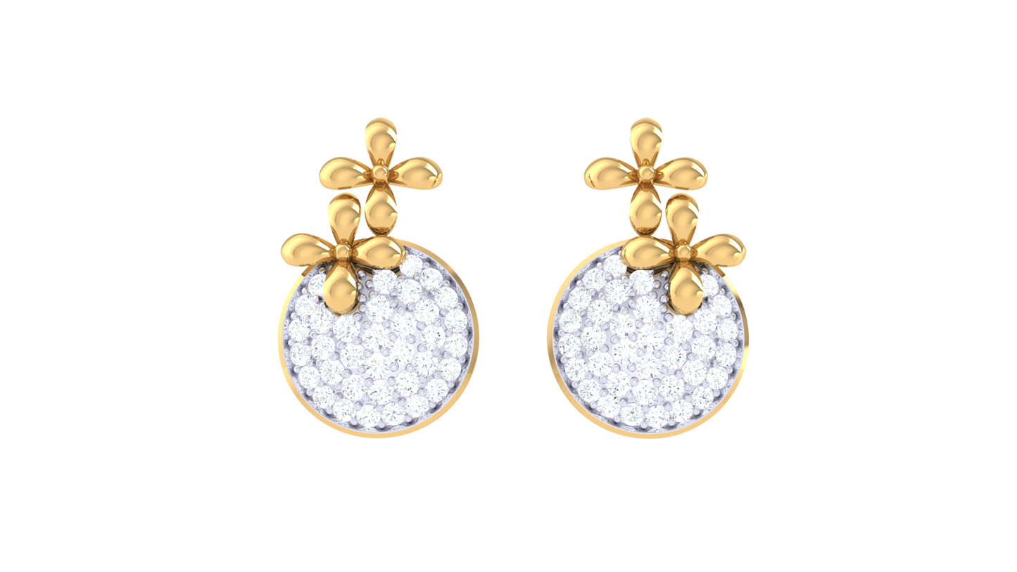 0.66 Ct - Floral Cluster Diamond Stud Earrings In Gold