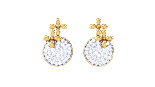0.66 Ct - Floral Cluster Diamond Stud Earrings In Gold