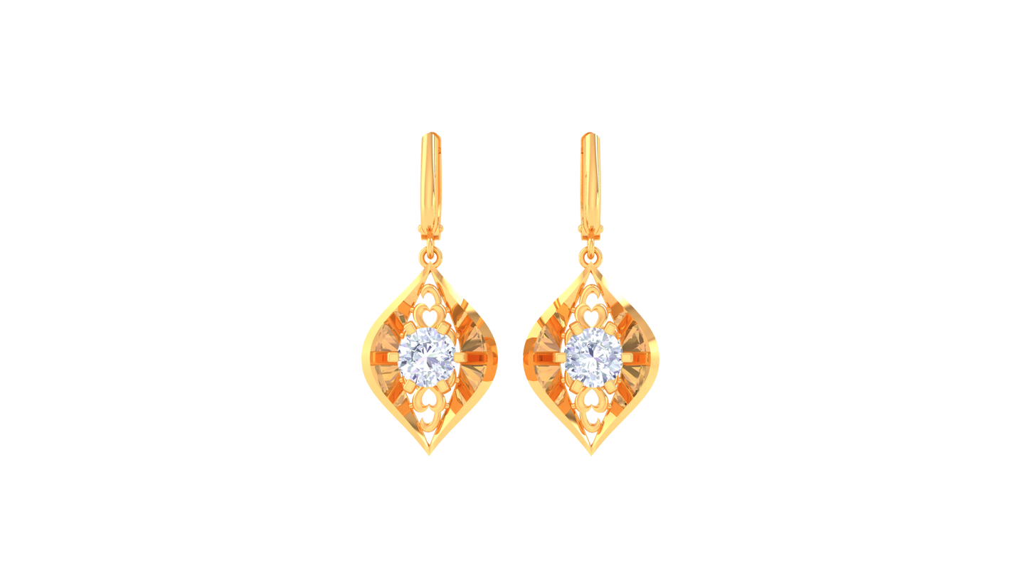 Artistic Leaf Gold Hoop Earrings - 0.64 Ct Round Diamond In Centers