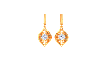 Artistic Leaf Gold Hoop Earrings - 0.64 Ct Round Diamond In Centers