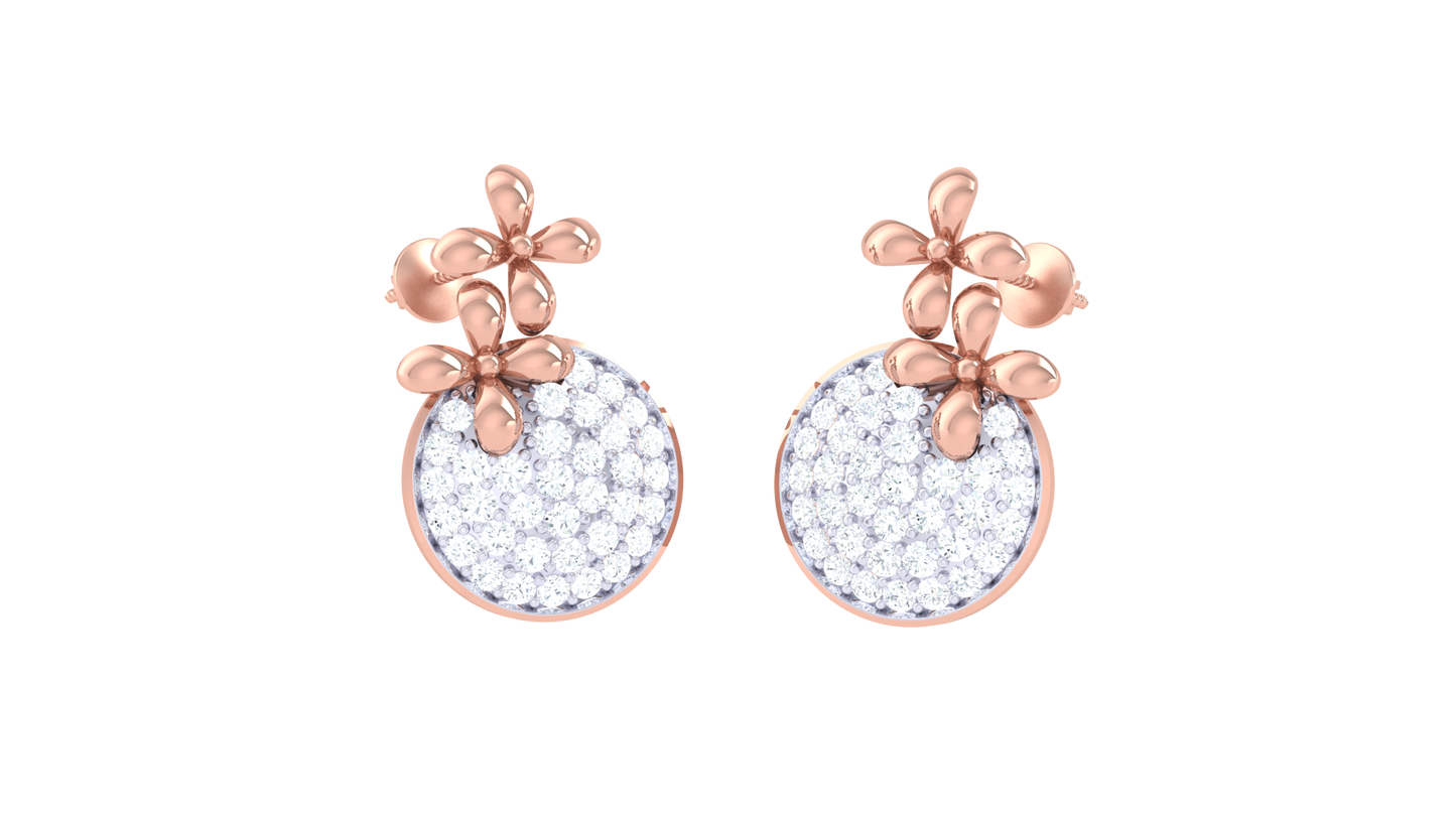 0.66 Ct - Floral Cluster Diamond Stud Earrings In Gold
