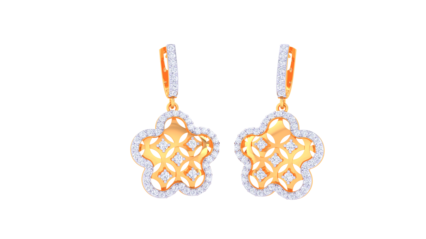 Mandala Star Hoop Earrings In Yellow Gold - 0.95 White Diamonds
