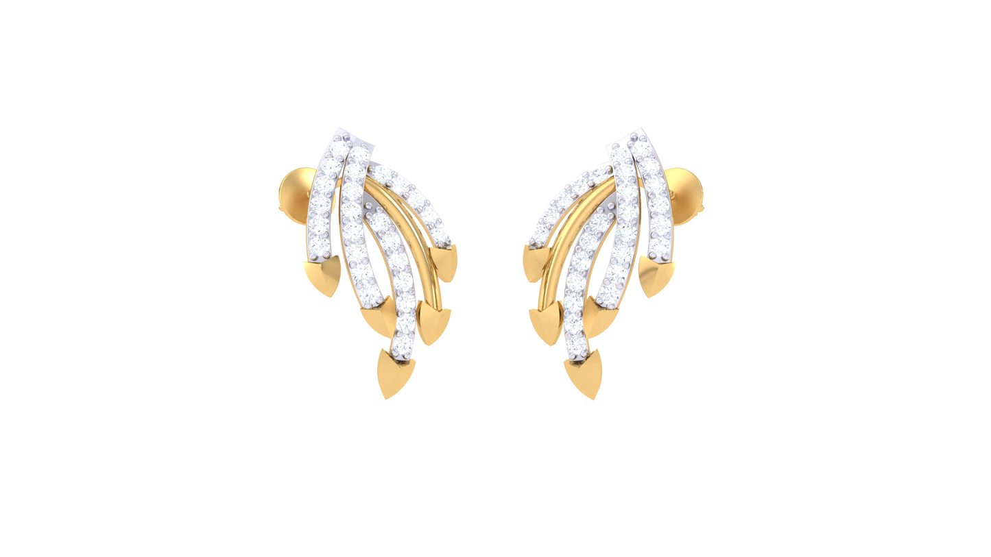 Leaf Cascade Stud Earrings In Gold - 0.34 Ct Diamonds With Teardrop Accents
