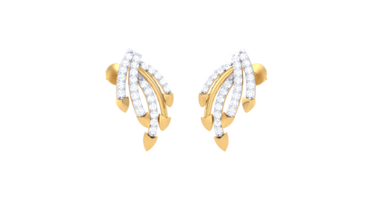 Leaf Cascade Stud Earrings In Gold - 0.34 Ct Diamonds With Teardrop Accents