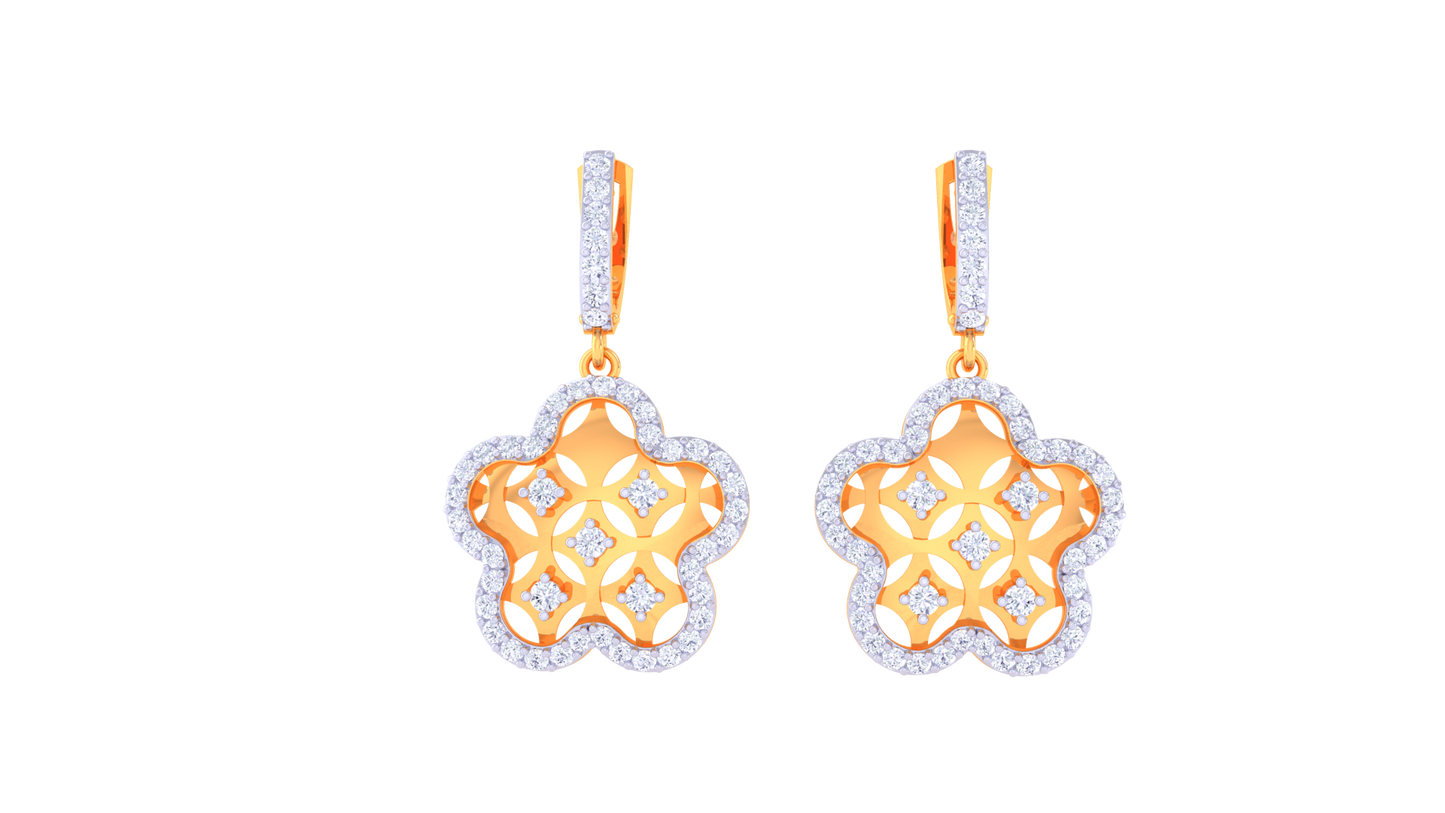 Mandala Star Hoop Earrings In Yellow Gold - 0.95 White Diamonds