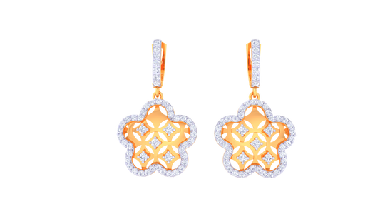 Mandala Star Hoop Earrings In Yellow Gold - 0.95 White Diamonds