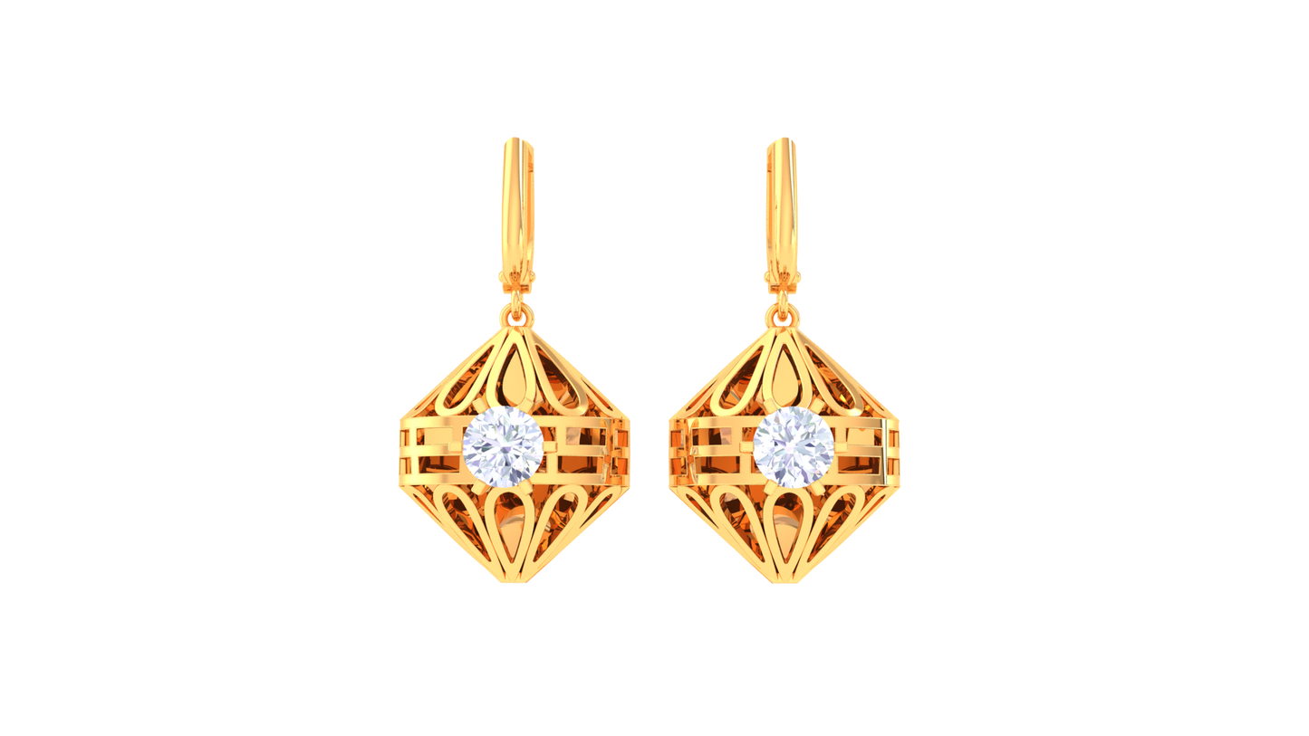 Faceted Cage Rose Gold Hoop Earrings - 0.64 Ct Brilliant Diamond In Centers
