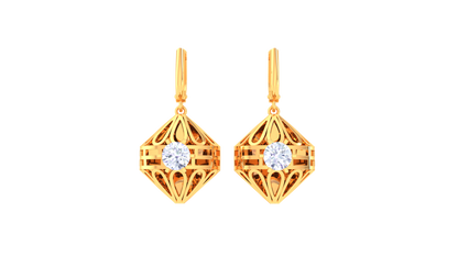 Faceted Cage Rose Gold Hoop Earrings - 0.64 Ct Brilliant Diamond In Centers