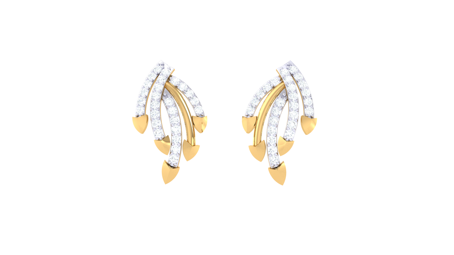 Leaf Cascade Stud Earrings In Gold - 0.34 Ct Diamonds With Teardrop Accents