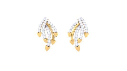 Leaf Cascade Stud Earrings In Gold - 0.34 Ct Diamonds With Teardrop Accents