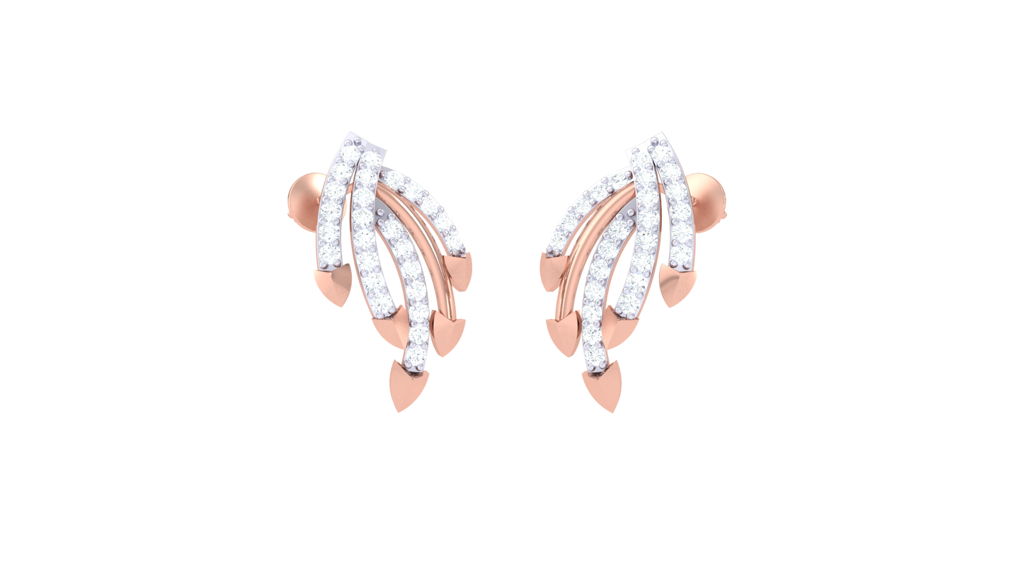 Leaf Cascade Stud Earrings In Gold - 0.34 Ct Diamonds With Teardrop Accents