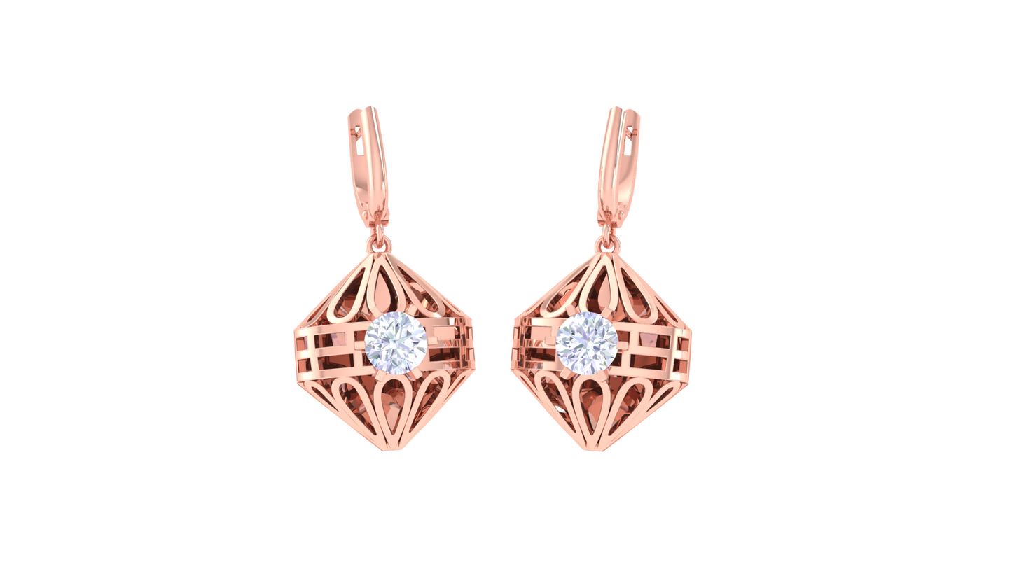 Faceted Cage Rose Gold Hoop Earrings - 0.64 Ct Brilliant Diamond In Centers