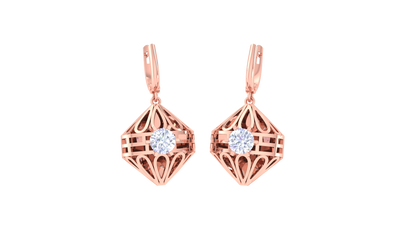 Faceted Cage Rose Gold Hoop Earrings - 0.64 Ct Brilliant Diamond In Centers