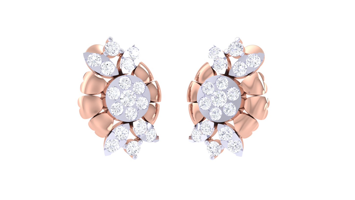 Sunbrust Patel Stud Earrings In Yellow Gold - 0.74 Ct Sparkling Round Diamonds Cluster