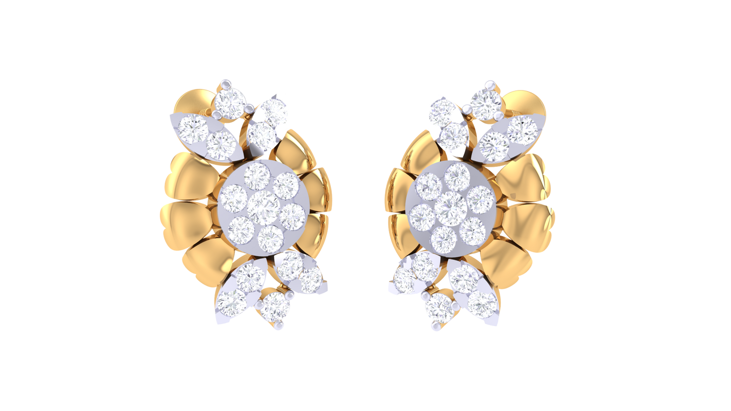 Sunbrust Patel Stud Earrings In Yellow Gold - 0.74 Ct Sparkling Round Diamonds Cluster
