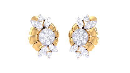 Sunbrust Patel Stud Earrings In Yellow Gold - 0.74 Ct Sparkling Round Diamonds Cluster